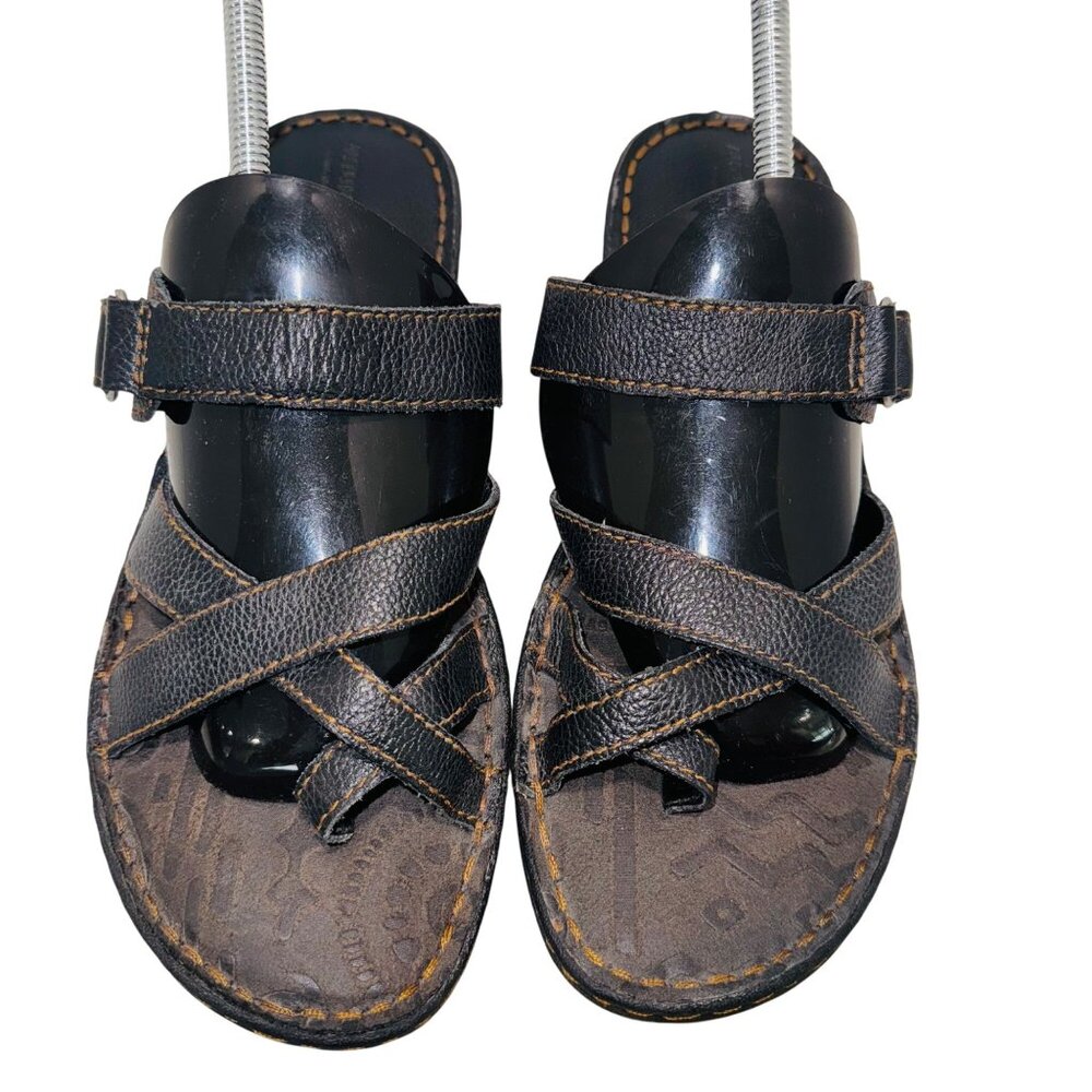 Autumn Run Leather Strappy Sandal Black 9 Cushion Comfort Wedge Adjustable Strap - Picture 3 of 10